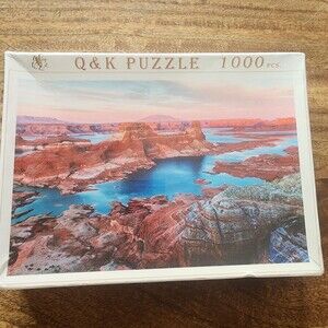Q&K Puzzle Canyon Lake Sunset 1000 Piece Wooden Jigsaw Puzzle Multi-Color New